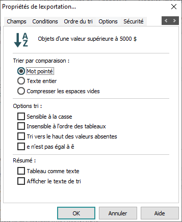 Options de tri